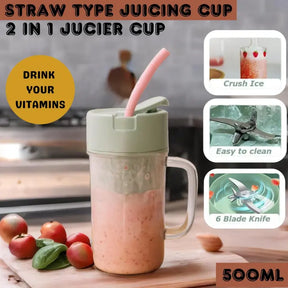 Portable Juicer Blender Bottle with Straw